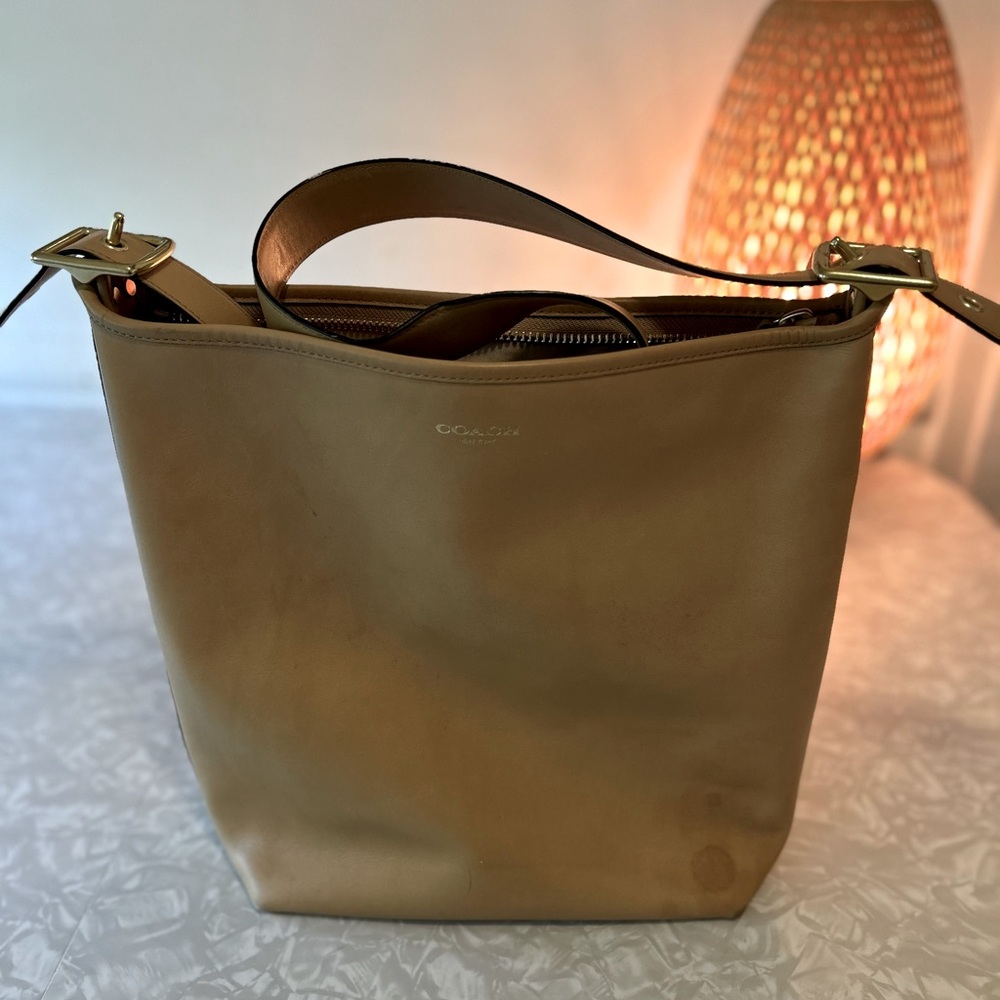 Tan Coach Bucket Tote